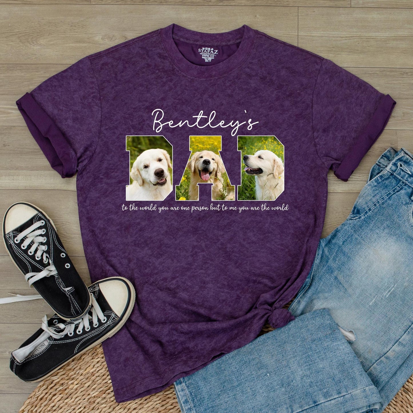 Custom Dog Dad Photo T-Shirt with Pet Names, Unique Fathers Day Gift for Best Dog Dad Lovers, Cool Comfortable Daddy Tee