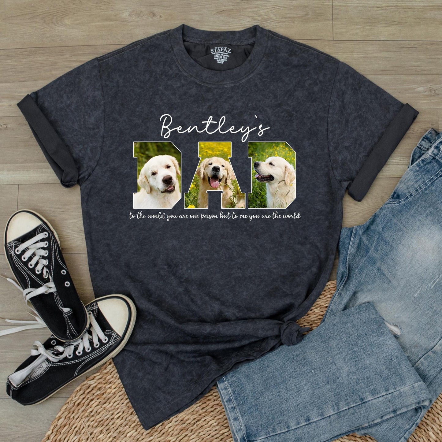 Custom Dog Dad Photo T-Shirt with Pet Names, Unique Fathers Day Gift for Best Dog Dad Lovers, Cool Comfortable Daddy Tee