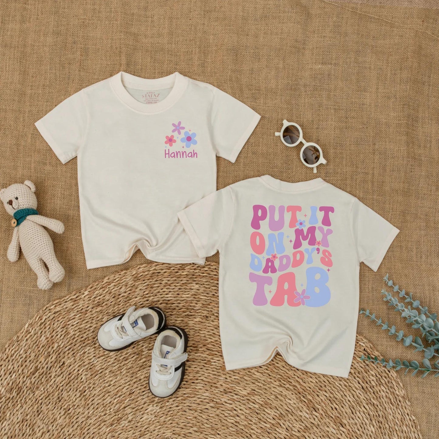 Daddy's Tab Funny Baby Romper, Put It On Daddy's Tab Bodysuit, Father's Day Gift, New Dad Outfit, Daddy's Girl Cotton Romper, Soft, Comfortable (137 chars)