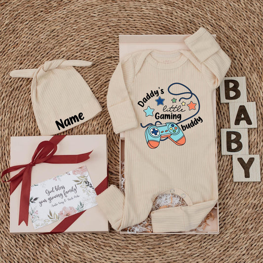 Daddy's Little Gaming Buddy Newborn Bodysuit, Gamer Baby Boy Romper, Blue Controller Design, Baby Shower Gift, Coming Home Outfit (138 chars)
