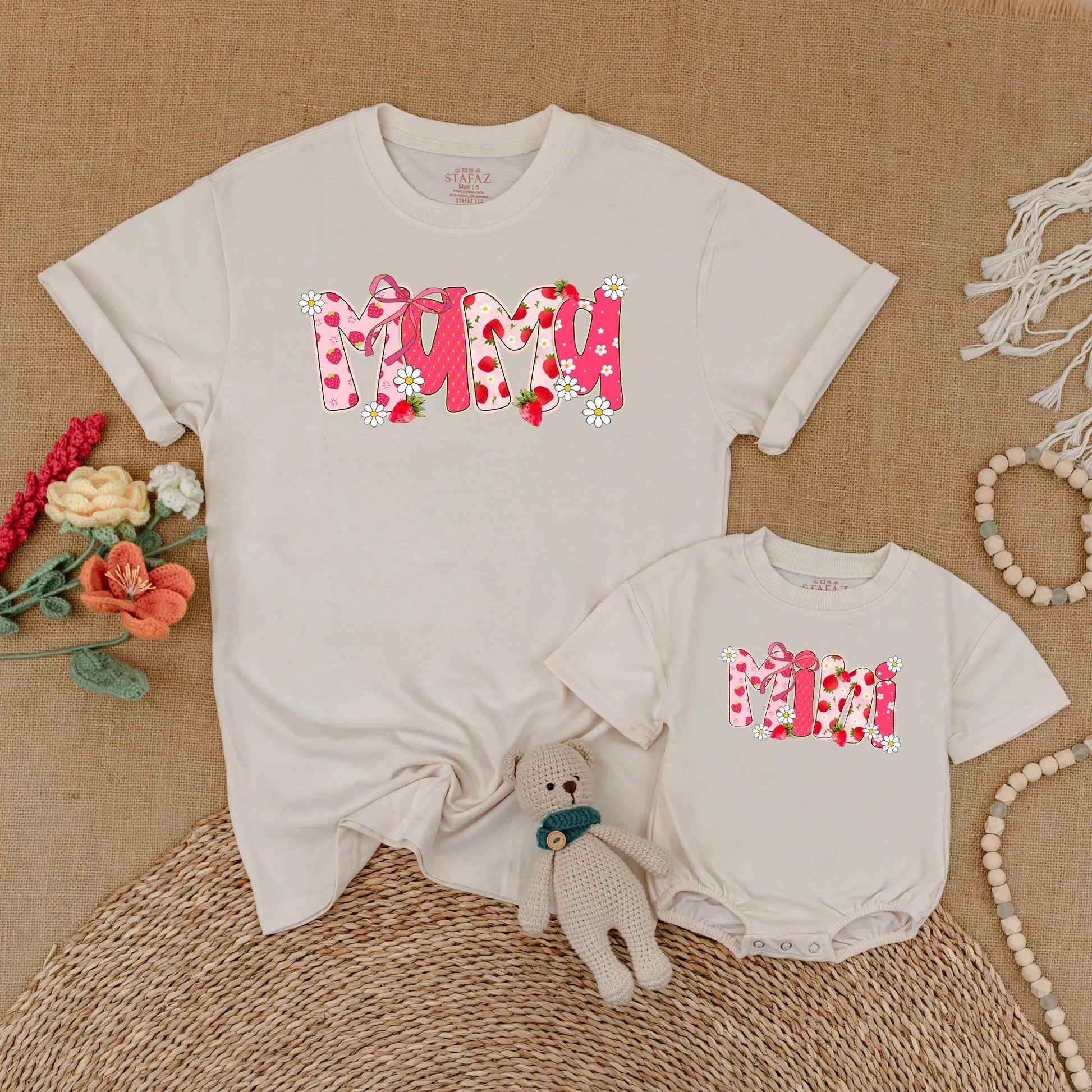Strawberry Mama and Mini Matching Shirts Cute Floral Summer Outfits Berry First Birthday Mommy and Me Clothes