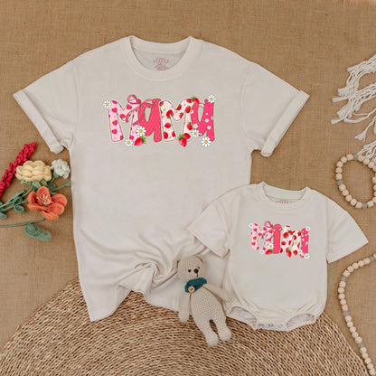 Strawberry Mama and Mini Matching Shirts Cute Floral Summer Outfits Berry First Birthday Mommy and Me Clothes