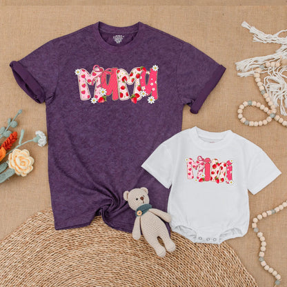 Strawberry Mama and Mini Matching Shirts Cute Floral Summer Outfits Berry First Birthday Mommy and Me Clothes