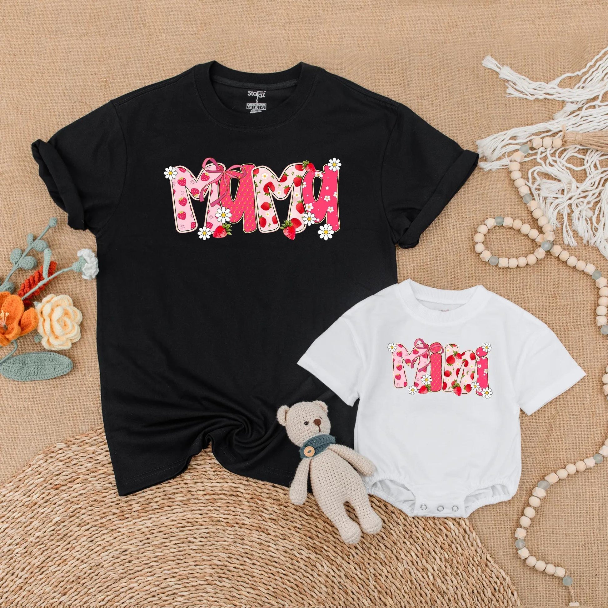 Strawberry Mama and Mini Matching Shirts Cute Floral Summer Outfits Berry First Birthday Mommy and Me Clothes