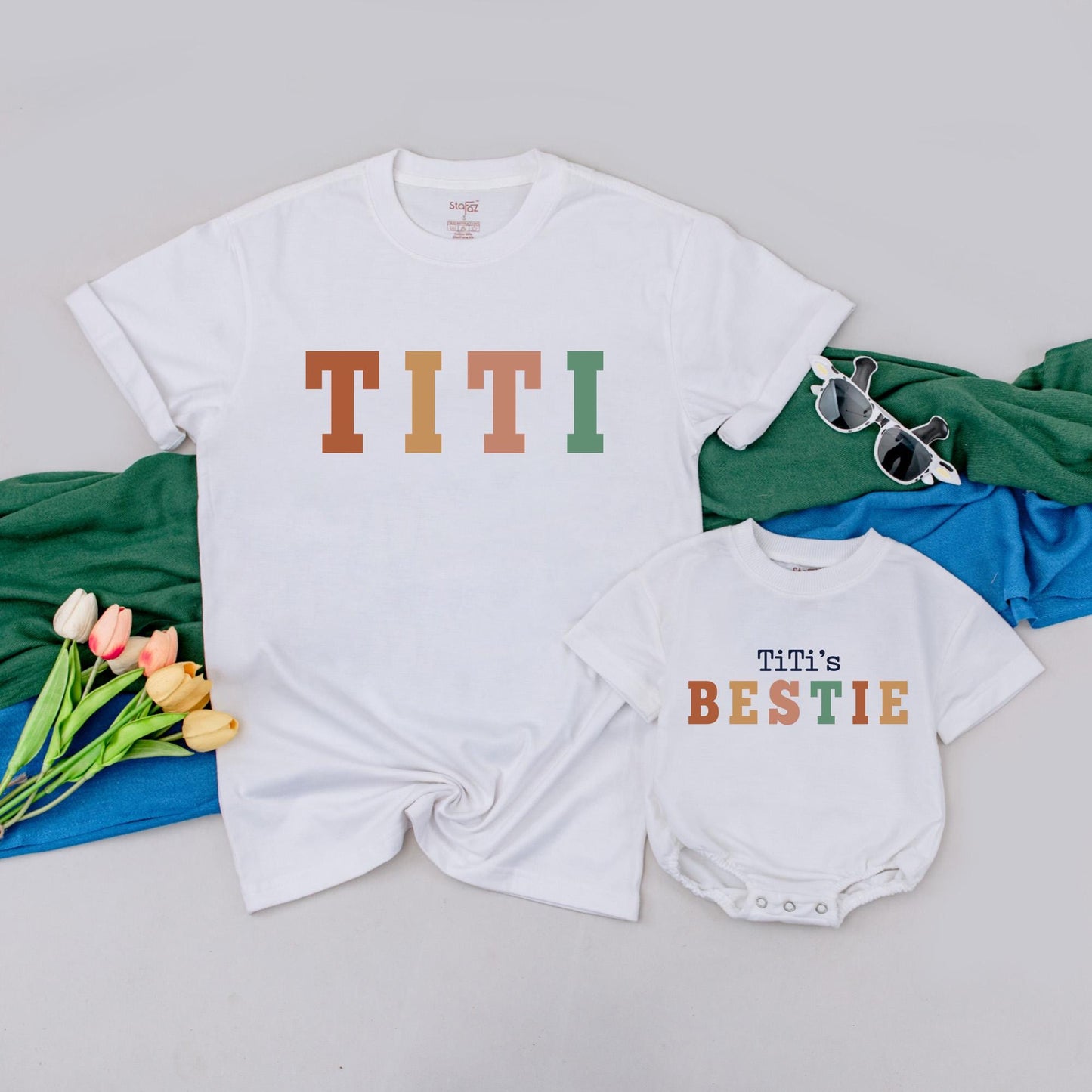 Personalized Titi and Titi's Bestie Matching Aunt Niece Outfit Soft Comfortable Cotton Baby Romper Family Bonding Gift Set