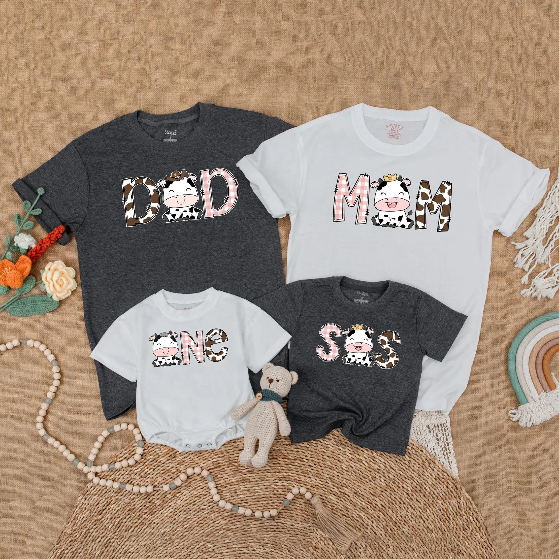 Cow Family Birthday Shirt Boho Farm First Birthday Outfit Mommy and Me Matching Western Gift