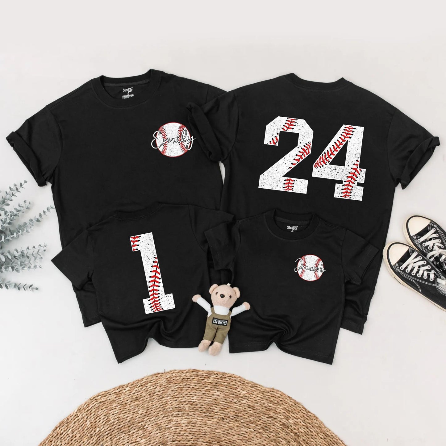 Personalized Baseball Birthday Shirt for Emily & Jacob, Custom Name & Age Tee, Baseball Fan Gift, Red, White, Black