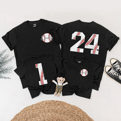 Personalized Baseball Birthday Shirt for Emily & Jacob, Custom Name & Age Tee, Baseball Fan Gift, Red, White, Black