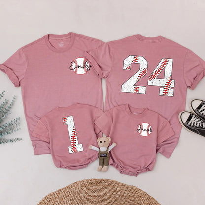 Personalized Baseball Birthday Shirt for Emily & Jacob, Custom Name & Age Tee, Baseball Fan Gift, Red, White, Black
