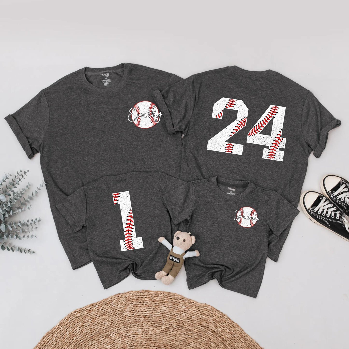 Personalized Baseball Birthday Shirt for Emily & Jacob, Custom Name & Age Tee, Baseball Fan Gift, Red, White, Black