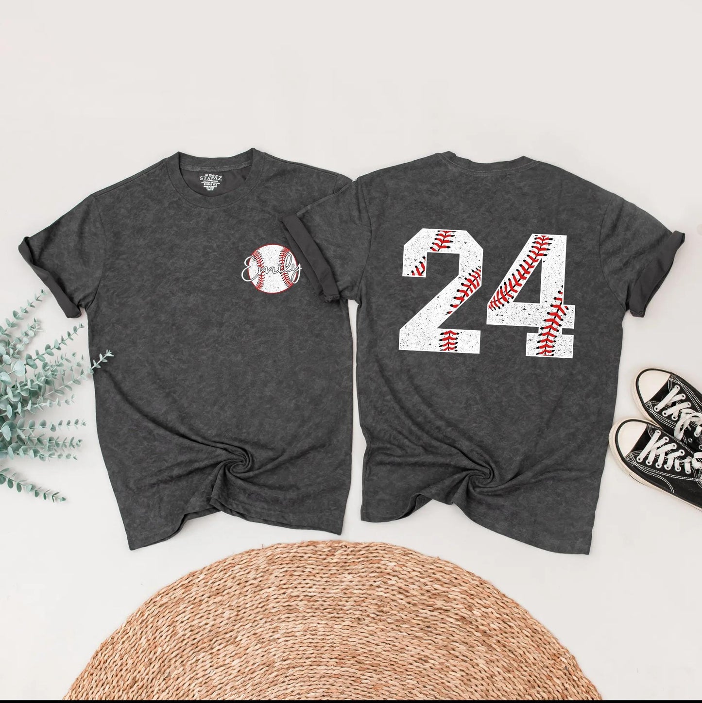 Personalized Baseball Birthday Shirt for Emily & Jacob, Custom Name & Age Tee, Baseball Fan Gift, Red, White, Black