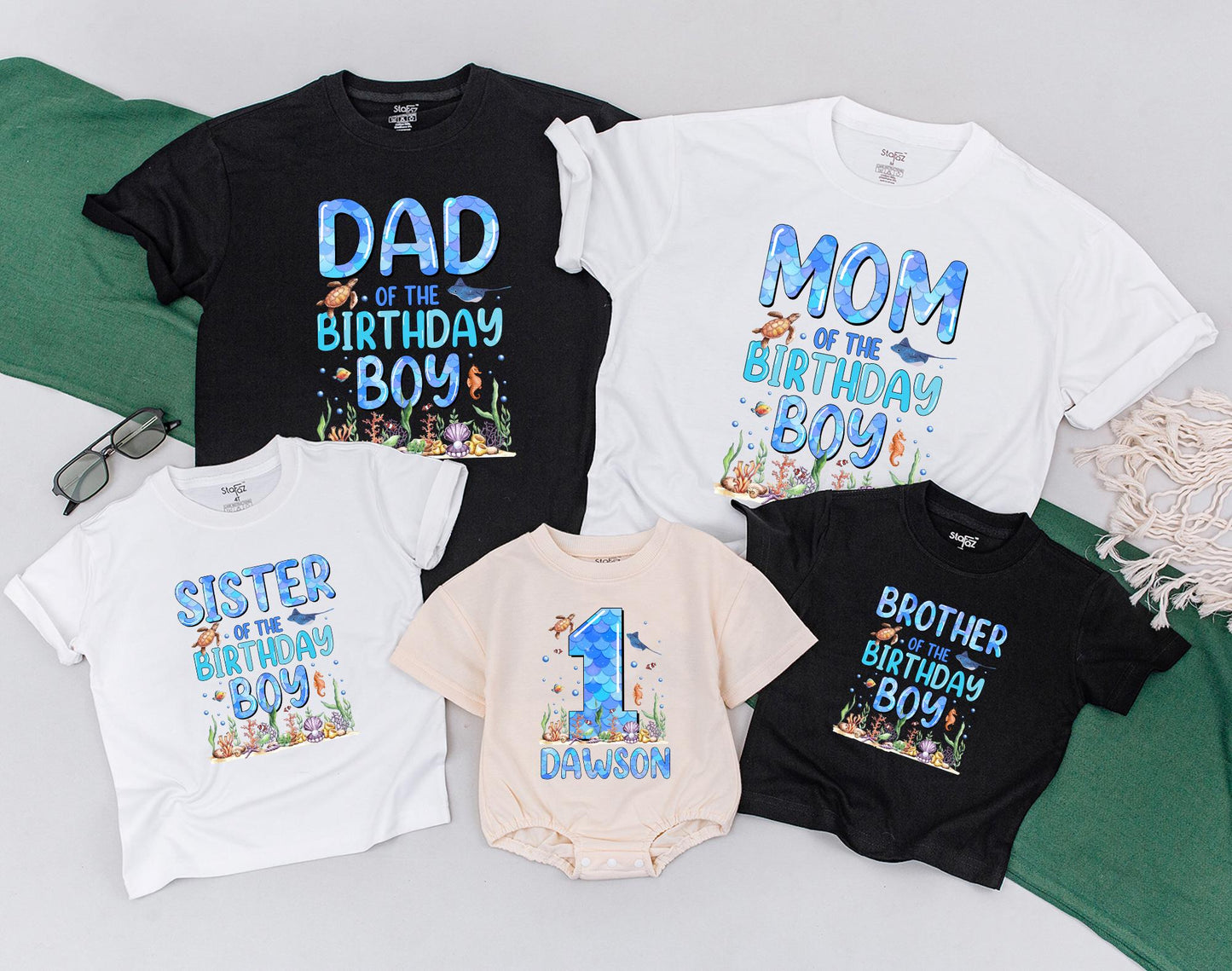 Matching Family Ocean Shirts Oneder The Sea First Birthday Baby Boy Romper Outfit Natural Cotton Aquarium Theme Celebration