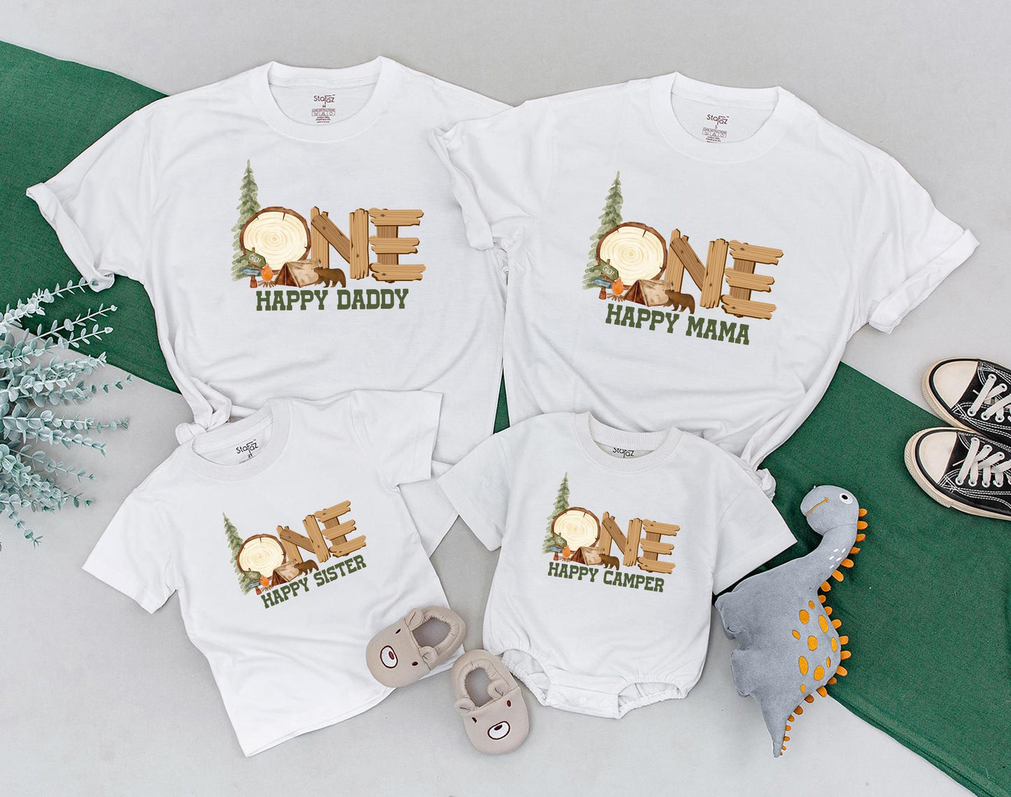 Matching Family Camping Shirts: One Happy Camper 1st Birthday Outfit, Mommy and Me, Camp Baby Romper, Boy & Girl Gifts (139 chars)