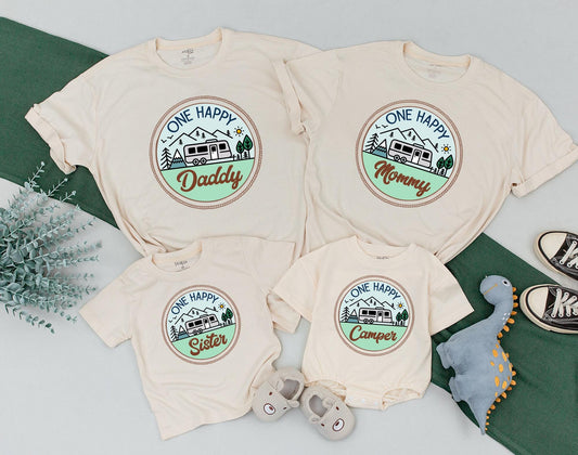 One Happy Camper Family Shirt 1st Birthday Outfit Camping First Birthday Celebration One Year Old Adventure