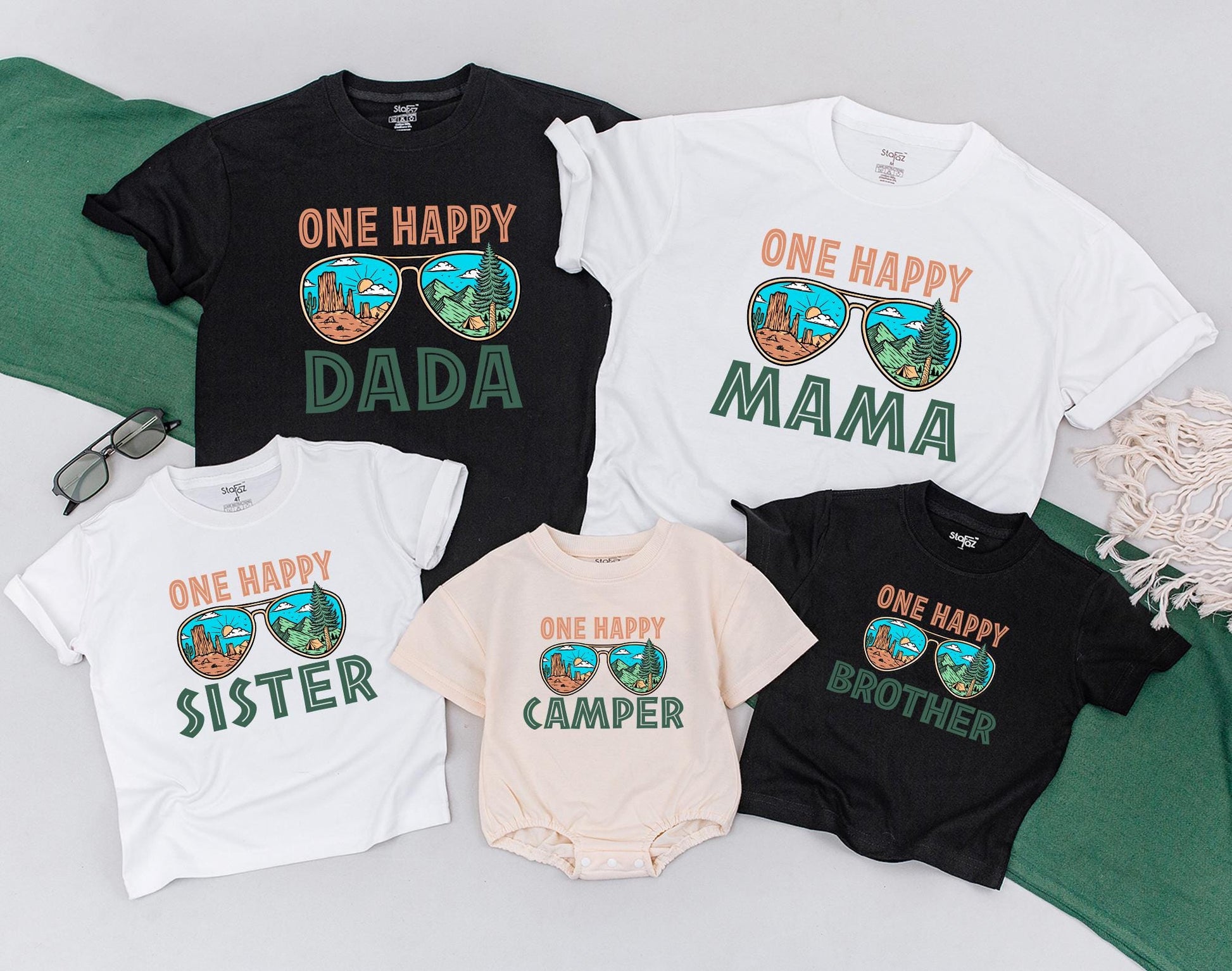 One Happy Camper First Birthday Shirts Family Matching Outfit Set Camping Crew Celebration Clothes for Mom Dad Boy Girl One Year Old Vacation Trip