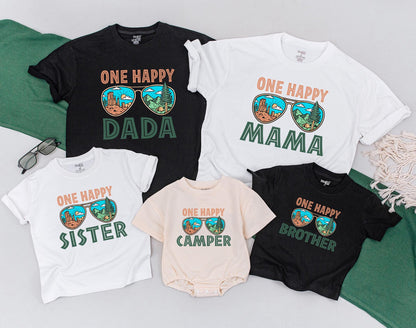 One Happy Camper First Birthday Shirts Family Matching Outfit Set Camping Crew Celebration Clothes for Mom Dad Boy Girl One Year Old Vacation Trip