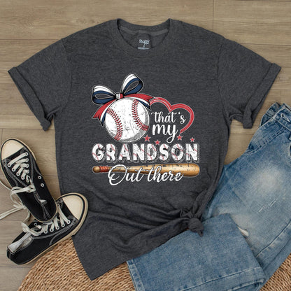 Custom "That's My Grandson Out There" Baseball Grandparent T-Shirt, Lover Fan Tee with Front & Back Print for Season Gift