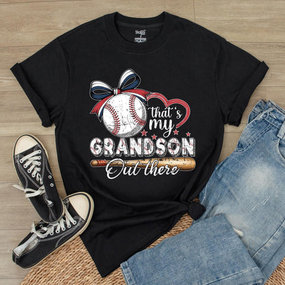Custom "That's My Grandson Out There" Baseball Grandparent T-Shirt, Lover Fan Tee with Front & Back Print for Season Gift