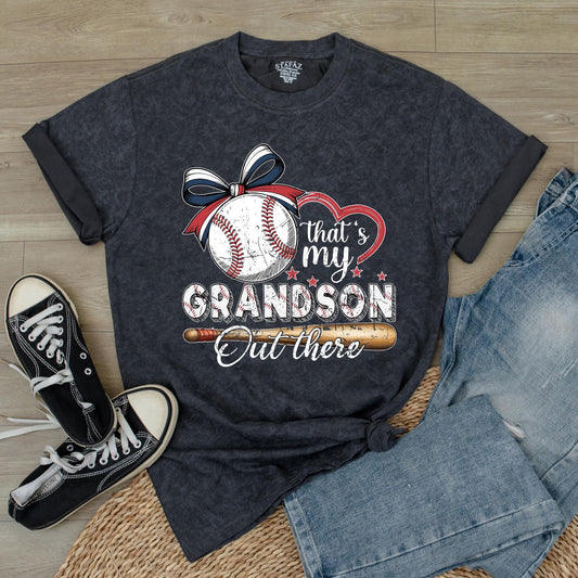 Custom "That's My Grandson Out There" Baseball Grandparent T-Shirt, Lover Fan Tee with Front & Back Print for Season Gift