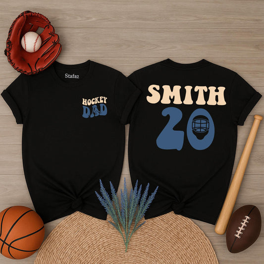 Custom Hockey Dad T-Shirt Your Name and Number Game Day Hockey Gift for Him