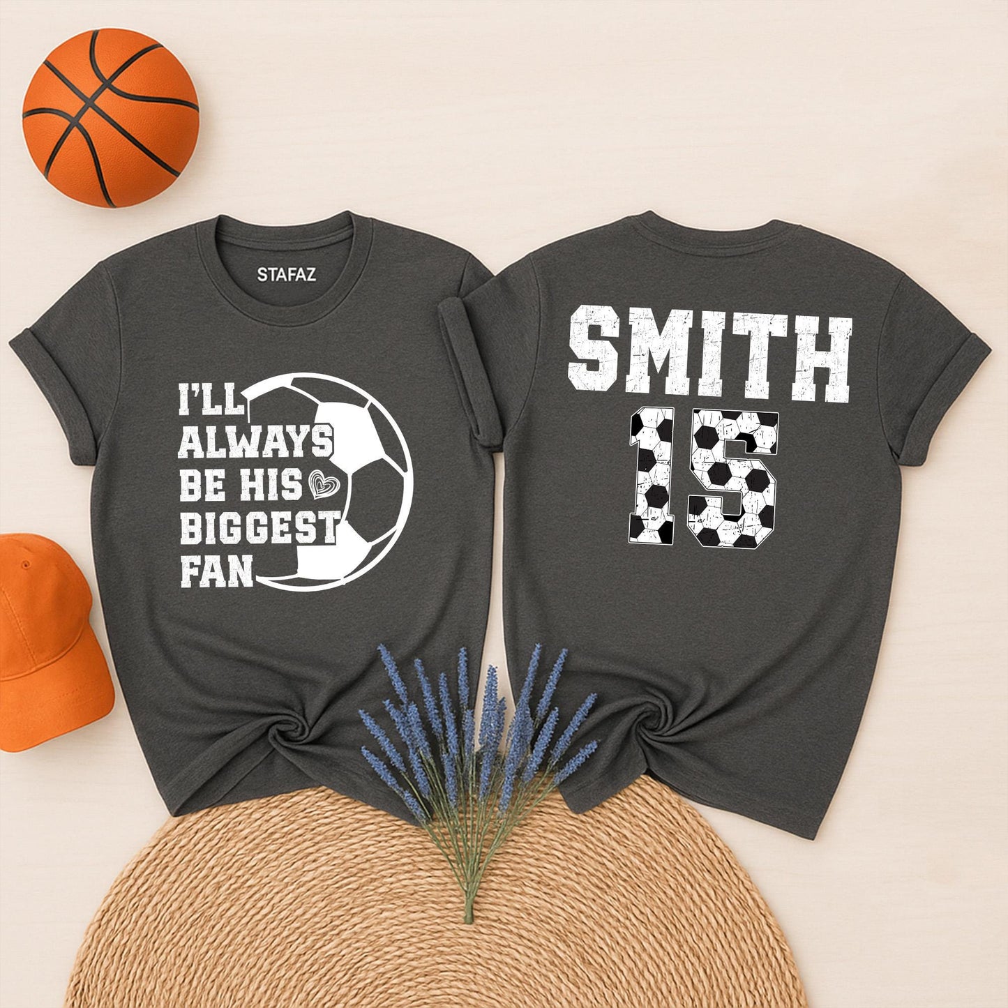 Custom Soccer Mom Shirt - I'll Always Be His Biggest Fan, Personalized Name & Number, Game Day Soccer Tee