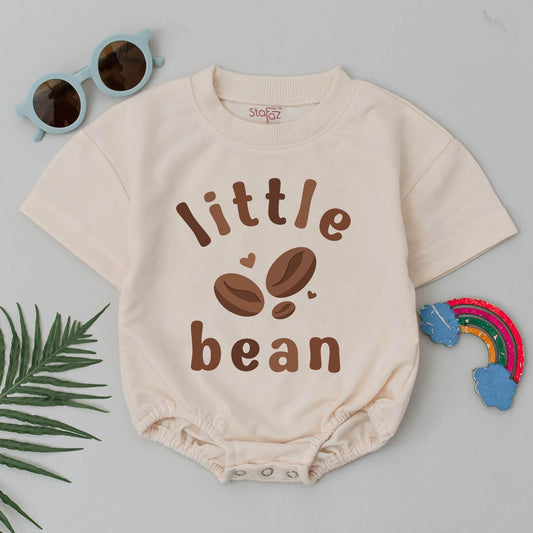 Playful Little Bean Baby Romper Coffee Bodysuit with Dark Brown Bean Heart Design Minimalist Newborn Infant Clothes Shower Gift