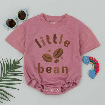 Playful Little Bean Baby Romper Coffee Bodysuit with Dark Brown Bean Heart Design Minimalist Newborn Infant Clothes Shower Gift