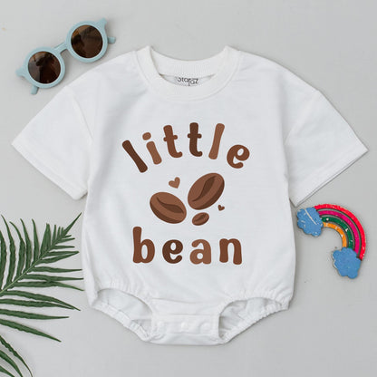 Playful Little Bean Baby Romper Coffee Bodysuit with Dark Brown Bean Heart Design Minimalist Newborn Infant Clothes Shower Gift