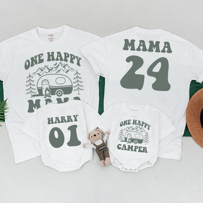 One Happy Camper 1st Birthday Shirt Matching Family Tees Camp Outfit Baby Toddler Boy Girl First Birthday Party Camp Mommy and Me