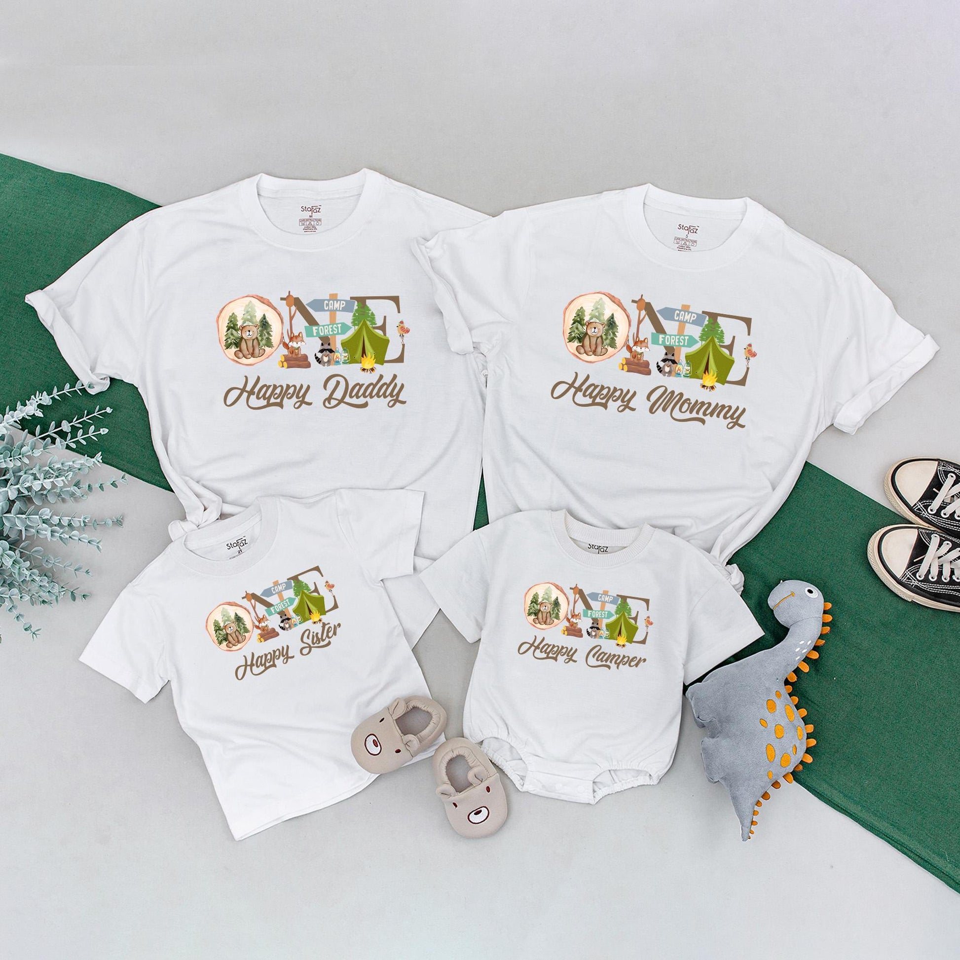 One Happy Camper First Birthday Shirt Toddler Camping Outfit Matching Family Tees Mommy and Me