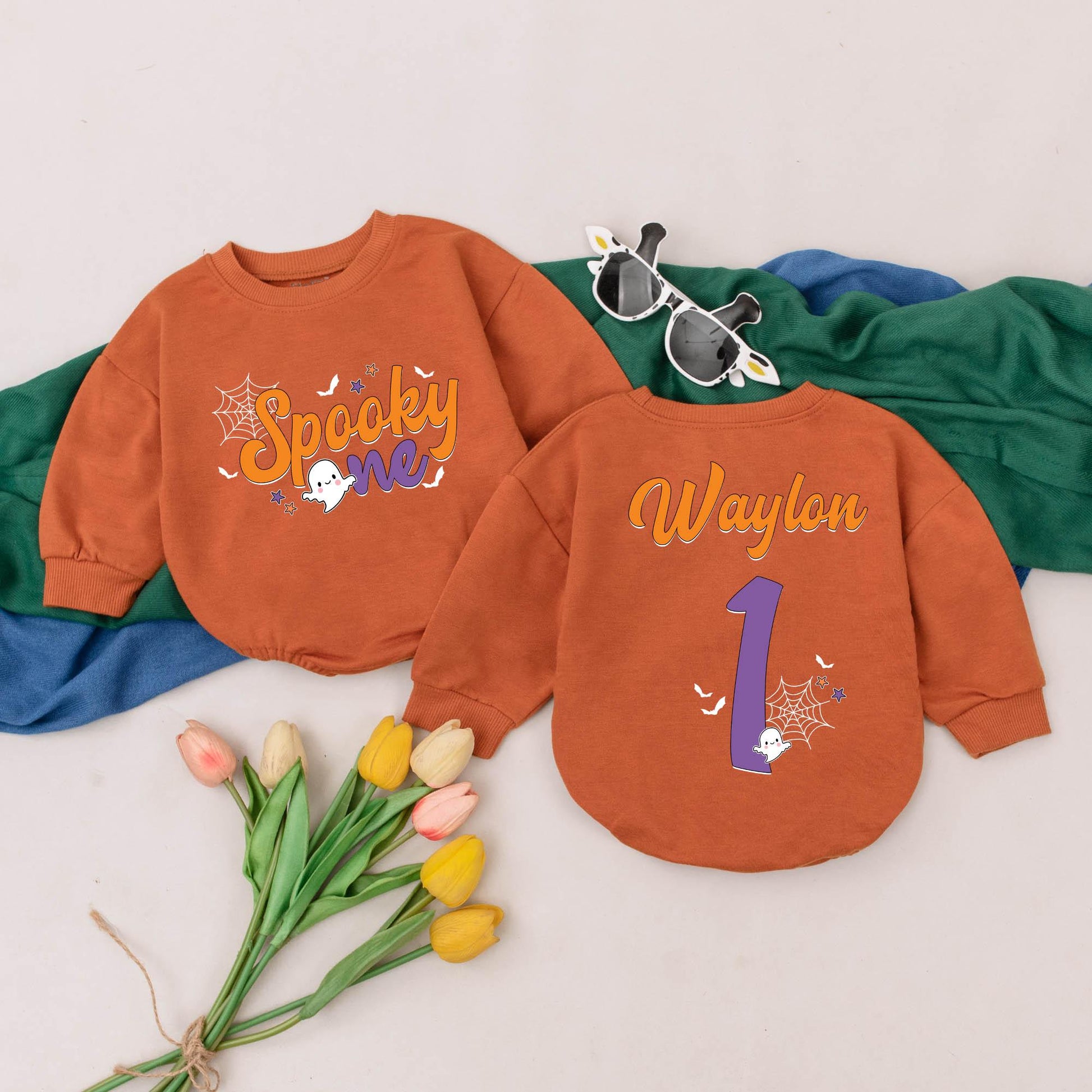 Spooky One Personalized Romper, First Halloween Baby Bodysuit, Boo Outfits, Custom Name, Soft Cotton, Fall Baby Shower Gift, Spooky Season (137 chars)