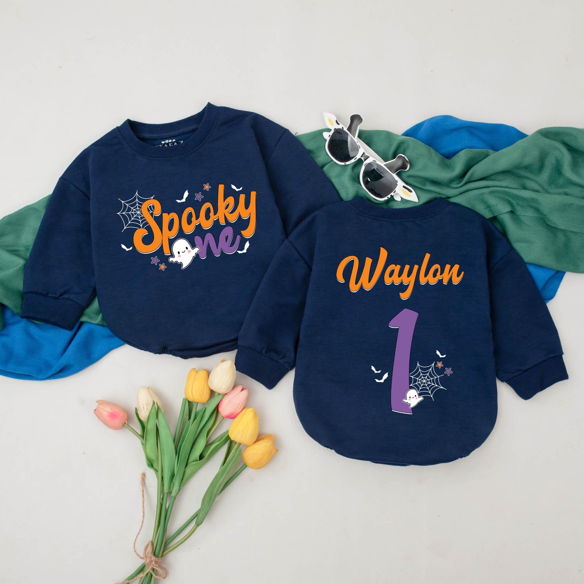 Spooky One Personalized Romper, First Halloween Baby Bodysuit, Boo Outfits, Custom Name, Soft Cotton, Fall Baby Shower Gift, Spooky Season (137 chars)