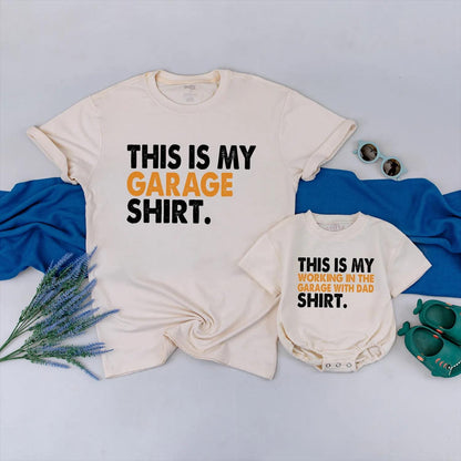 Father and Son Matching Garage Working Shirt for Dad and Little Helper Bonding Crew Comfortable Cotton Tee Handyman Apparel Perfect Fathers Day Gift