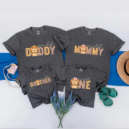Wild Family Matching Birthday Shirts Cute Cartoon Lion Cub Mommy Daddy Sister Wild One Romper Custom First Birthday Outfit