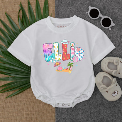 Personalized Beach Girl Romper with Name, Custom Summer Outfit for Baby Girl, Bubble Romper, Beach Baby Clothes, Cute Infant Gift