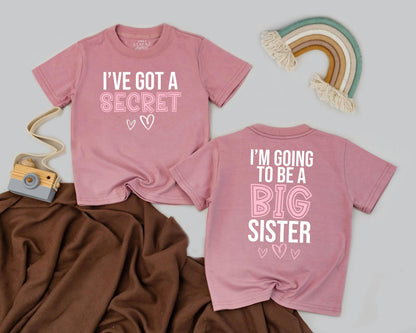 Big Sister Announcement Shirt I’ve Got A Secret Toddler Tee Pregnancy Reveal Girl Cute Sibling Outfit Gift