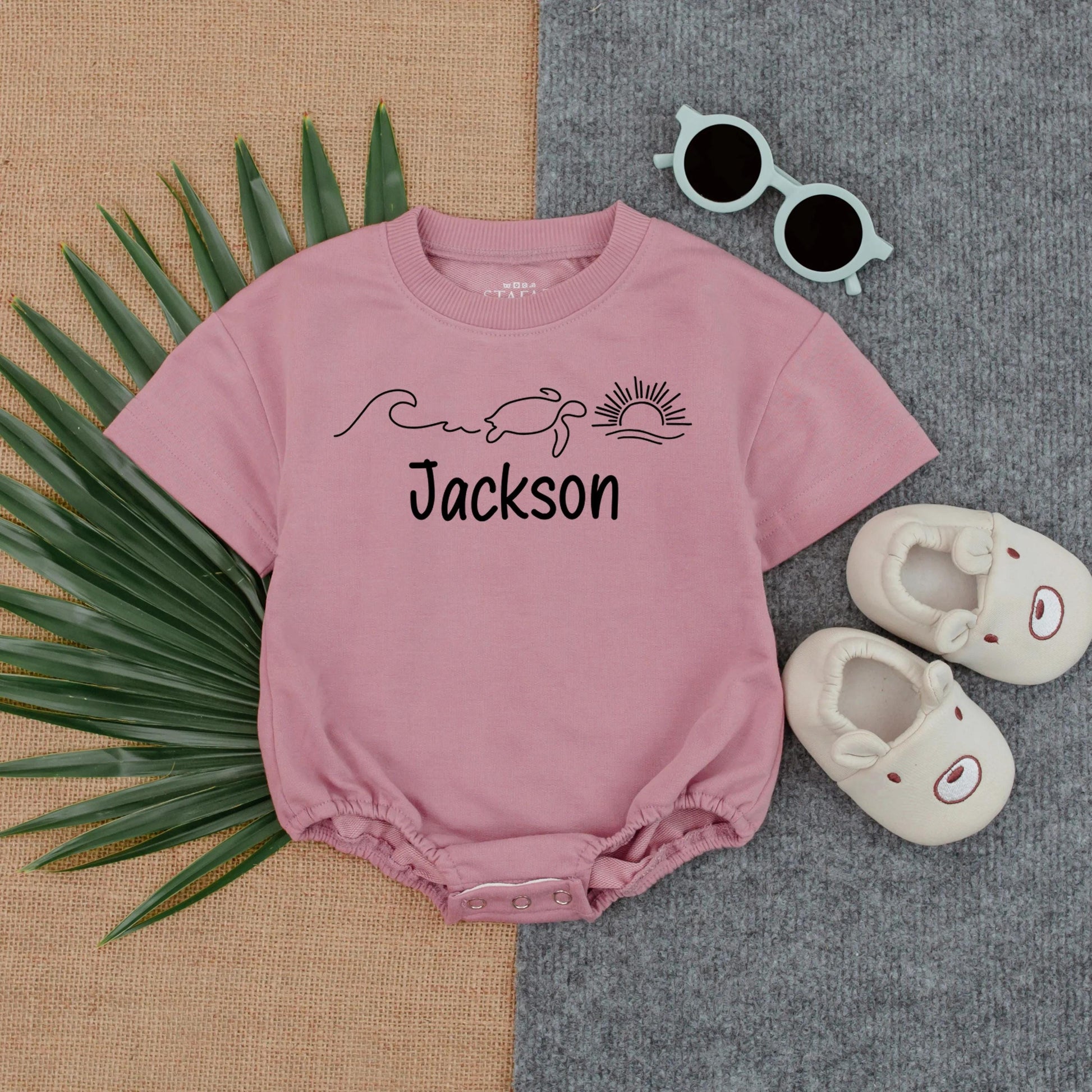 Custom Name Baby Bubble Romper Ocean Turtle Sun Summer Outfit Short Sleeve Baby Clothes Beach Wear Baby Shower Gift Toddler Boy Girl