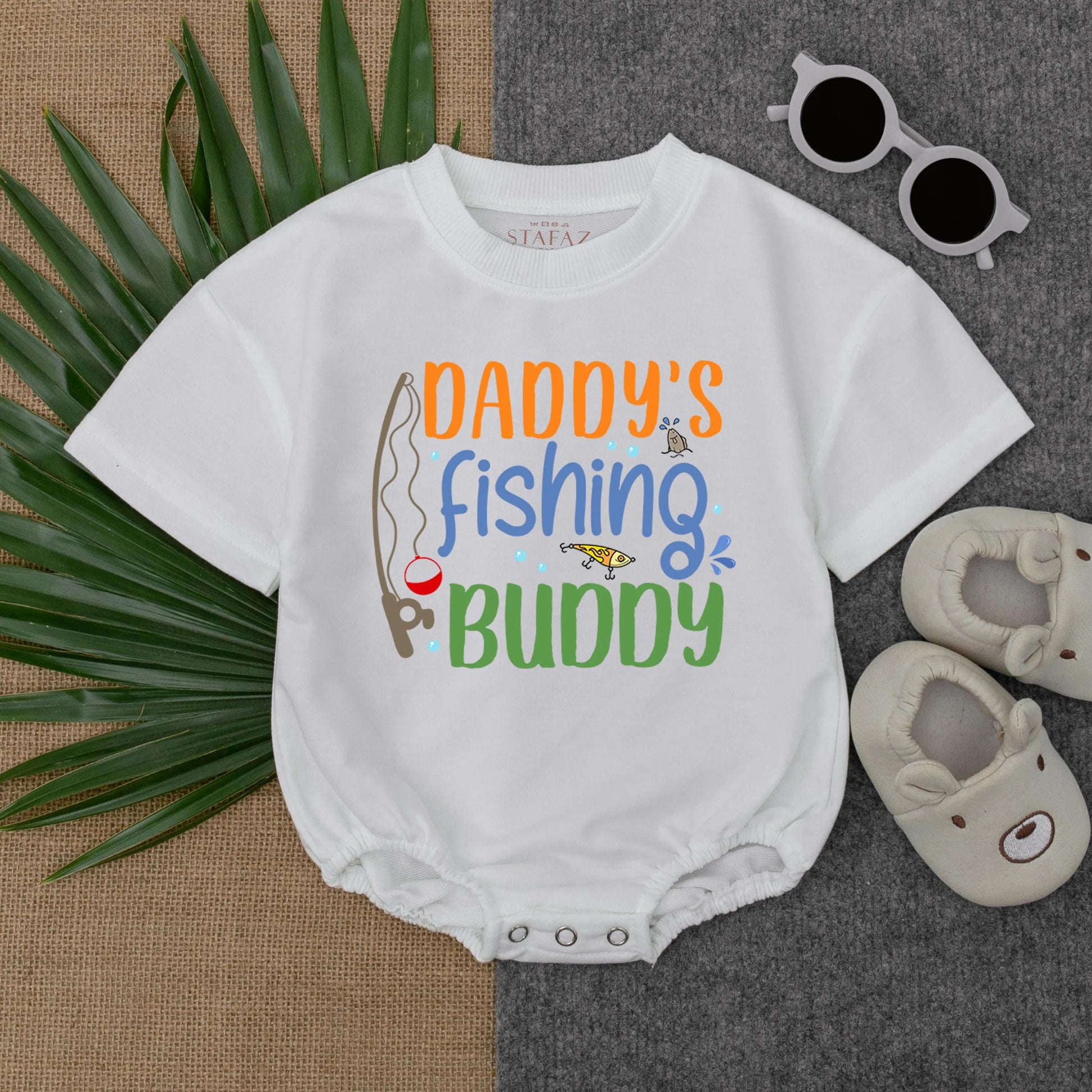 Daddy’s Fishing Buddy Baby Romper Short Sleeve Bubble Outfit for Baby Boys & Girls Adorable Summer Fun Baby Shower Gift Idea
