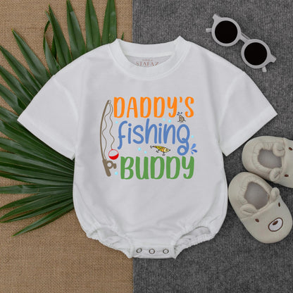 Daddy’s Fishing Buddy Baby Romper Short Sleeve Bubble Outfit for Baby Boys & Girls Adorable Summer Fun Baby Shower Gift Idea