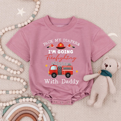 Future Firefighter Baby Romper: Pack My Diapers Firefighting With Daddy! Cute Firetruck Bodysuit, Whimsical Fireman Baby Shower Gift, Newborn Outfit, Red 
