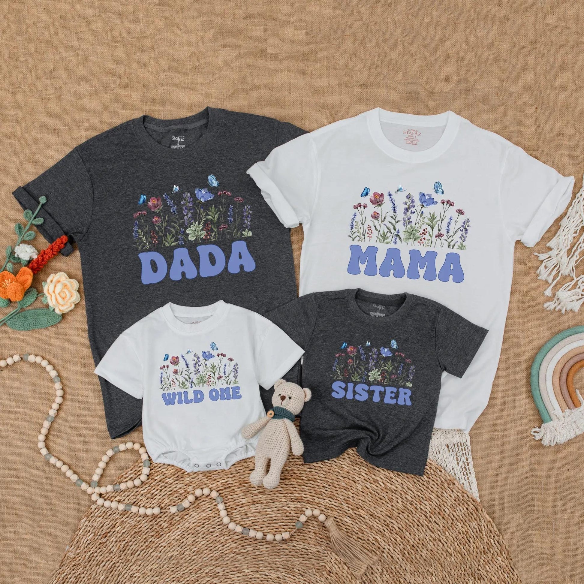 Matching Wildflower Birthday Family Shirts: Boho Girl Party Outfit, Mommy and Me, Daddy Daughter, Wild One First Birthday