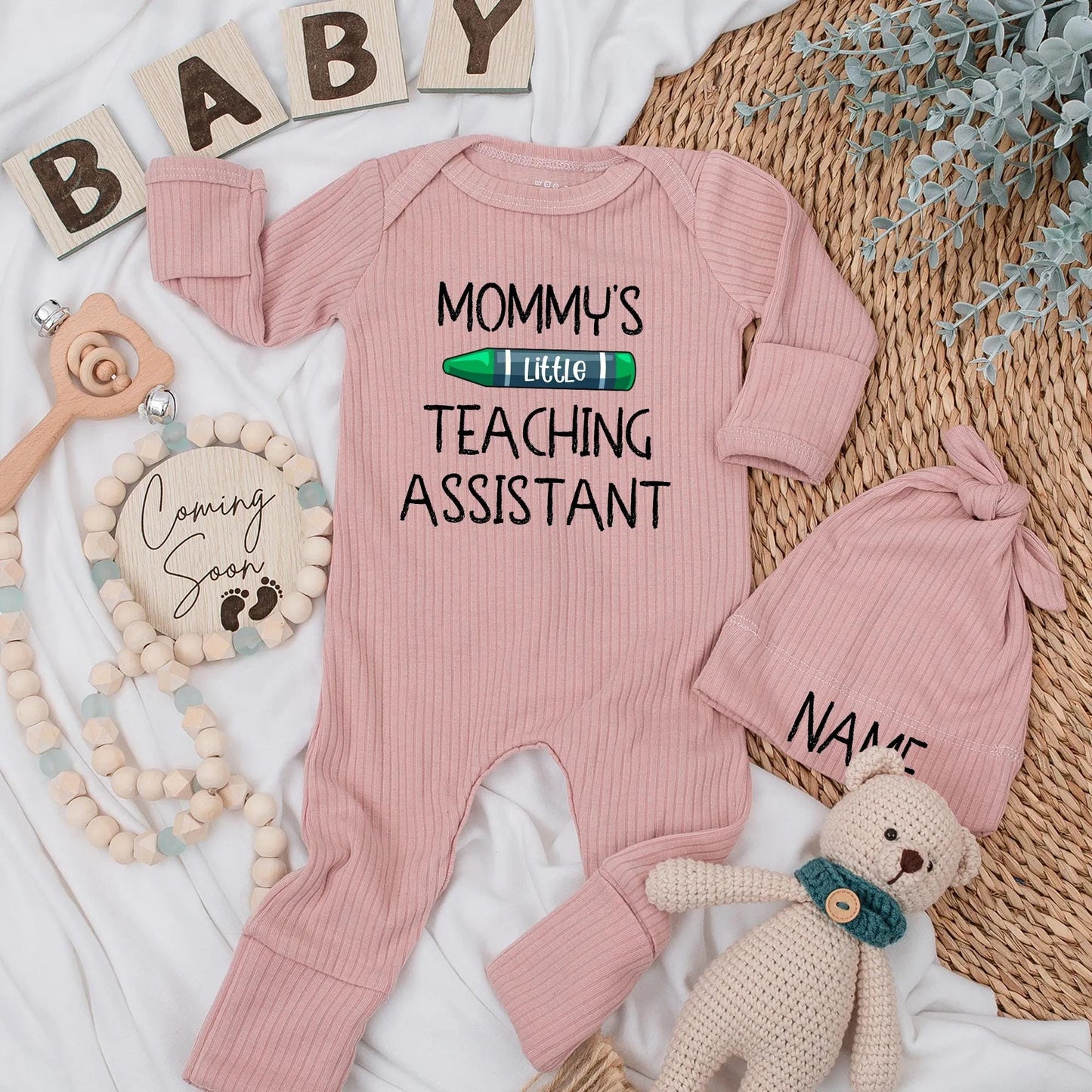 Mommy's Little Teaching Assistant Baby Bodysuit Cute School Outfit Gift Newborn Boy Girl Teacher Mom Baby Shower Gift