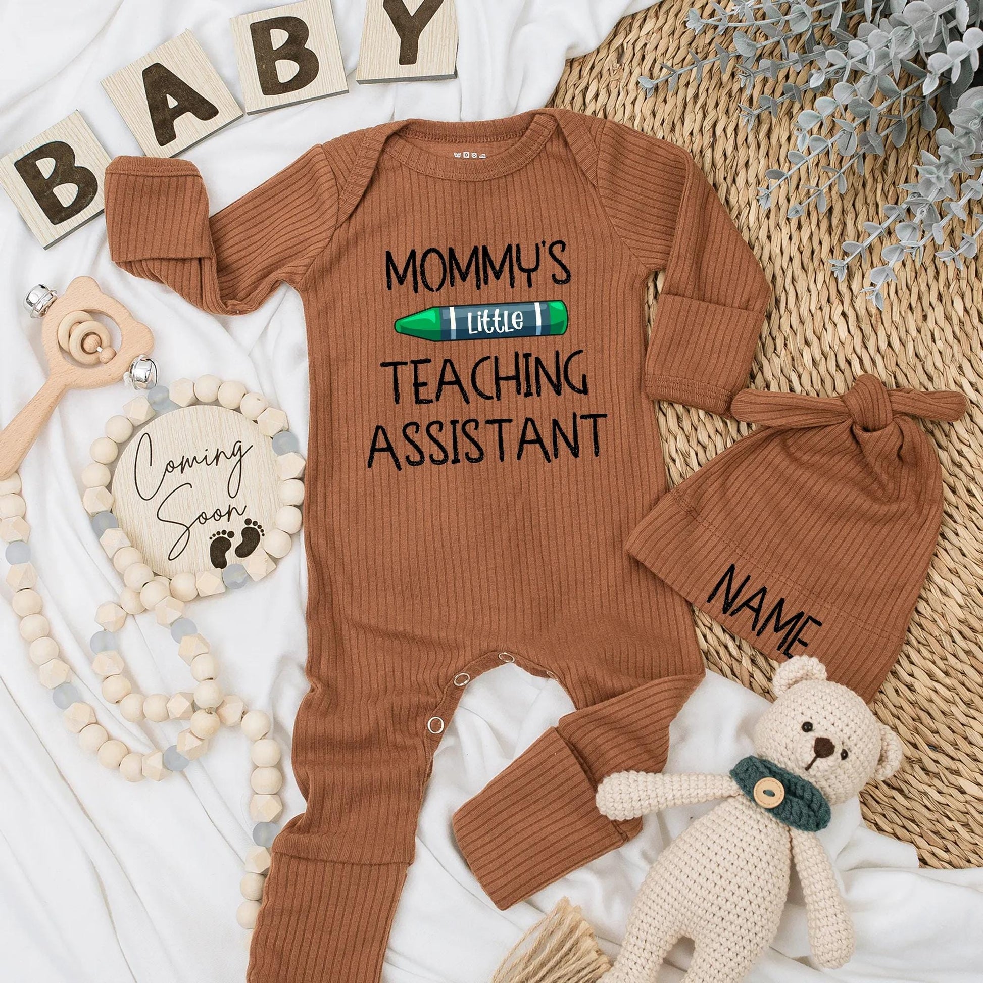 Mommy's Little Teaching Assistant Baby Bodysuit Cute School Outfit Gift Newborn Boy Girl Teacher Mom Baby Shower Gift