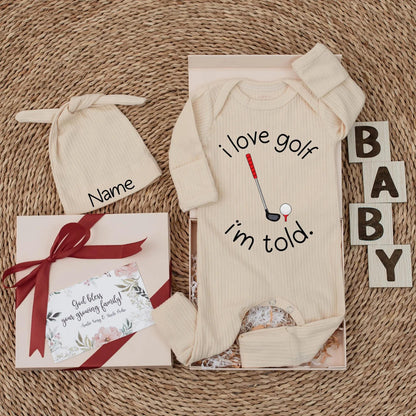 I Love Golf I'm Told Newborn Baby Bodysuit Cute Golf Club Tee Ball Outfit Fun Playful Golf Fan Gift