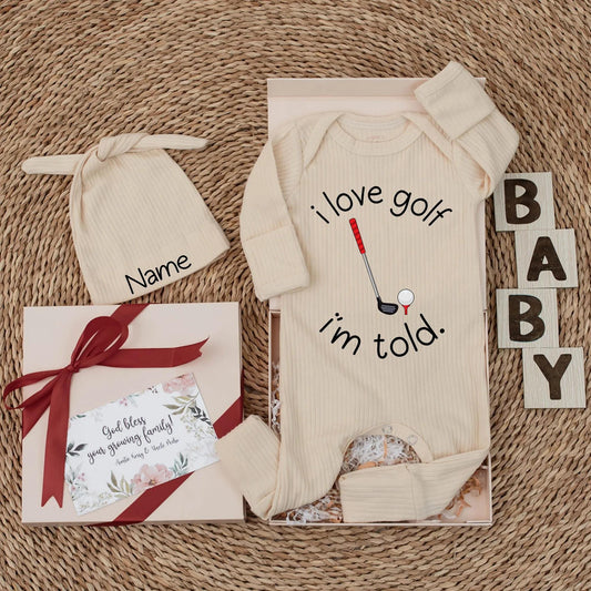I Love Golf I'm Told Newborn Baby Bodysuit Cute Golf Club Tee Ball Outfit Fun Playful Golf Fan Gift