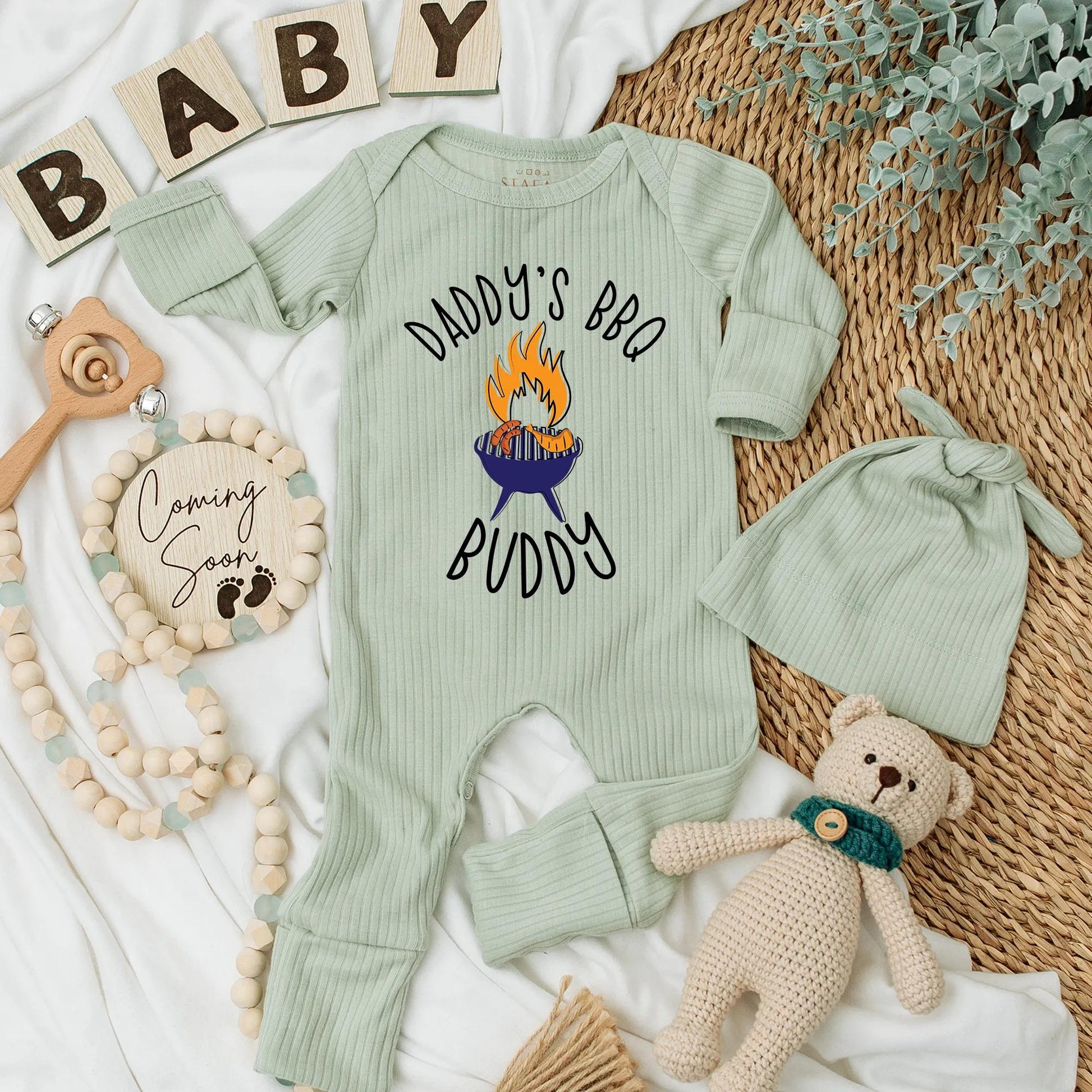 Dad's BBQ Buddy Newborn Baby Bodysuit, Cute Grilling Outfit for Dad & Baby, Funny Baby Shower Gift, Daddy's Little Buddy BBQ Baby Clothes