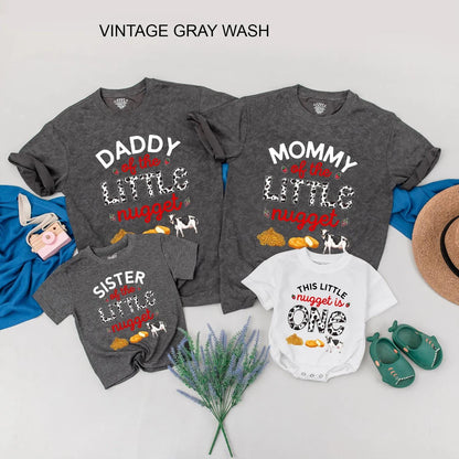 Custom Matching Family Little Nugget First Birthday Shirts Funny 1st Birthday Chicken Nugget Outfits for Baby Boy Party Celebration Clothes