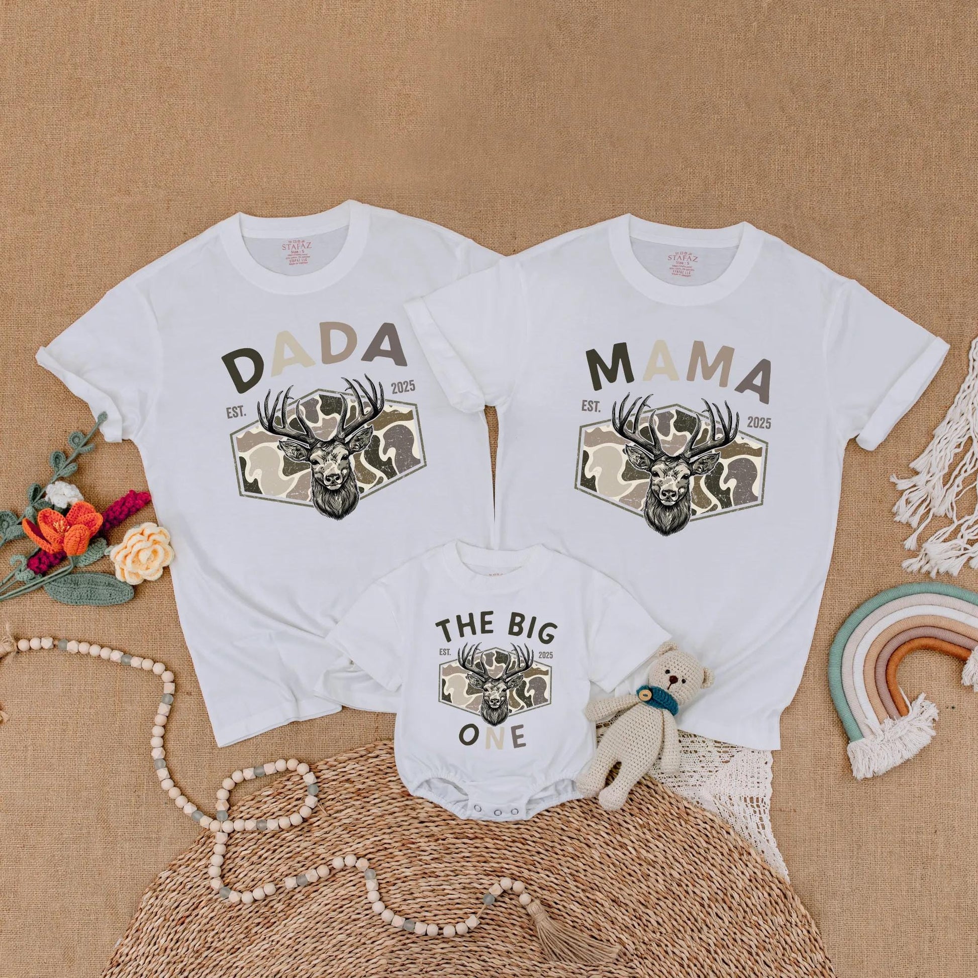 Matching Family Hunting Birthday Shirts: Dada, Mama, & The Big One! Deer Head Camo 1st Birthday Boy Gift, Rustic Style