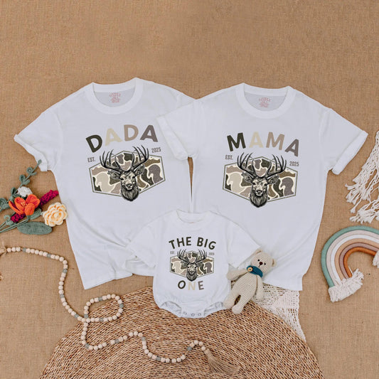Matching Family Hunting Birthday Shirts: Dada, Mama, & The Big One! Deer Head Camo 1st Birthday Boy Gift, Rustic Style