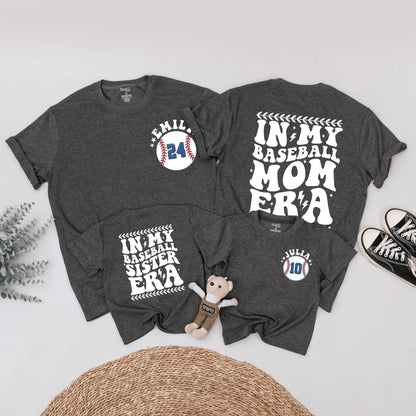 Baseball Mom and Sister Matching Shirts: Retro Game Day Outfit with Custom Player Number, In My Baseball Era Tee, Personalized Family Sports Fan Gift